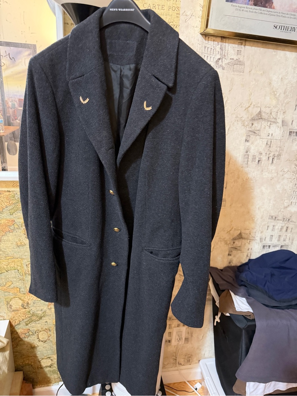 Men's Black Wool Long Overcoat - Elegant Classic Style